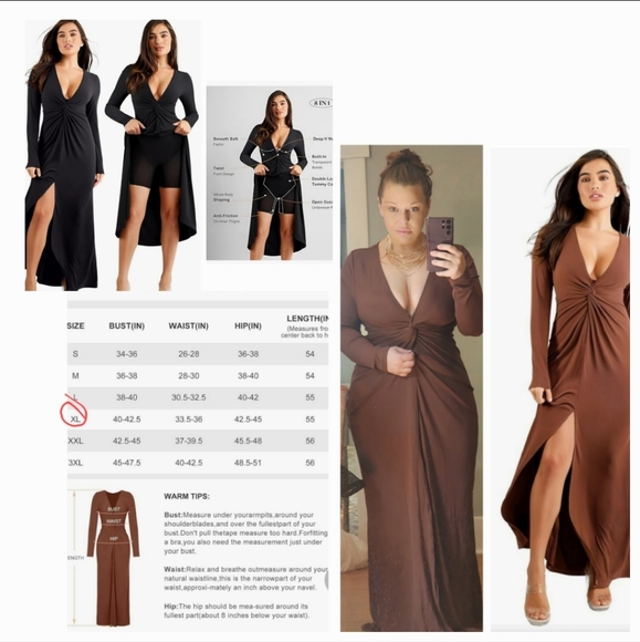 Popilush Long Sleeve Formal Dresses 8 In 1 Bodycon Dress with Built In Shapewear - Picture 2 of 9